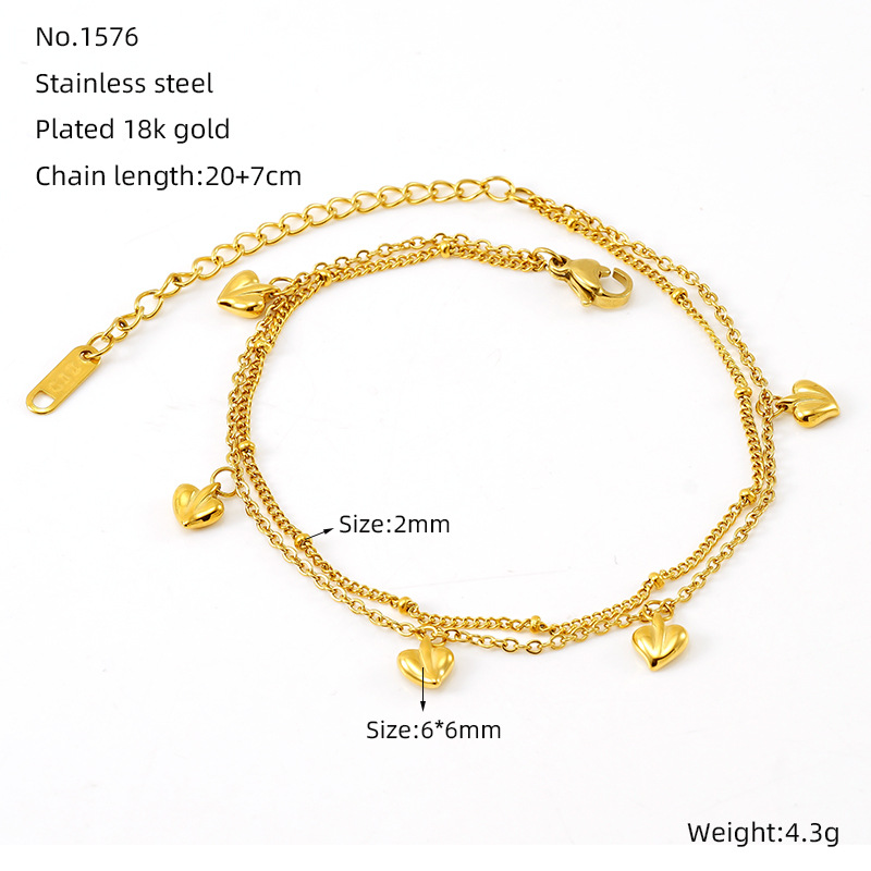 1 Piece Simple Series Classic Heart Stainless Steel  Gold Color Women's Chain Bracelets h5 